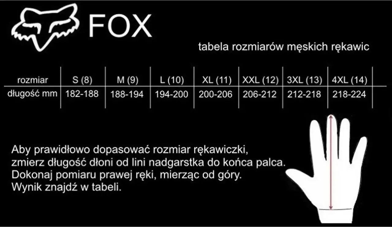 Tabela rozmiar&oacute;w rękawiczek rowerowych i mierzenie dłoni