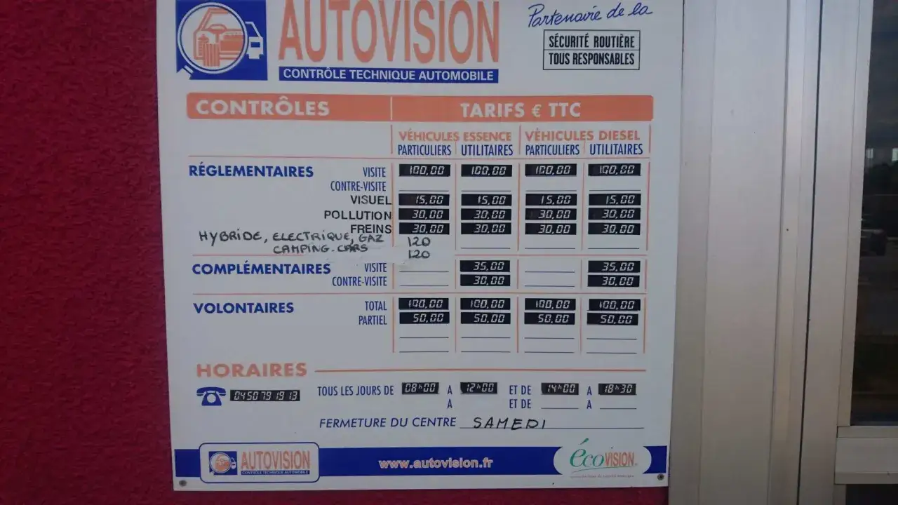 Tableau des tarifs du contrôle technique automobile Autovision. Le contrôle technique prix varie selon le type de véhicule et le type de visite.