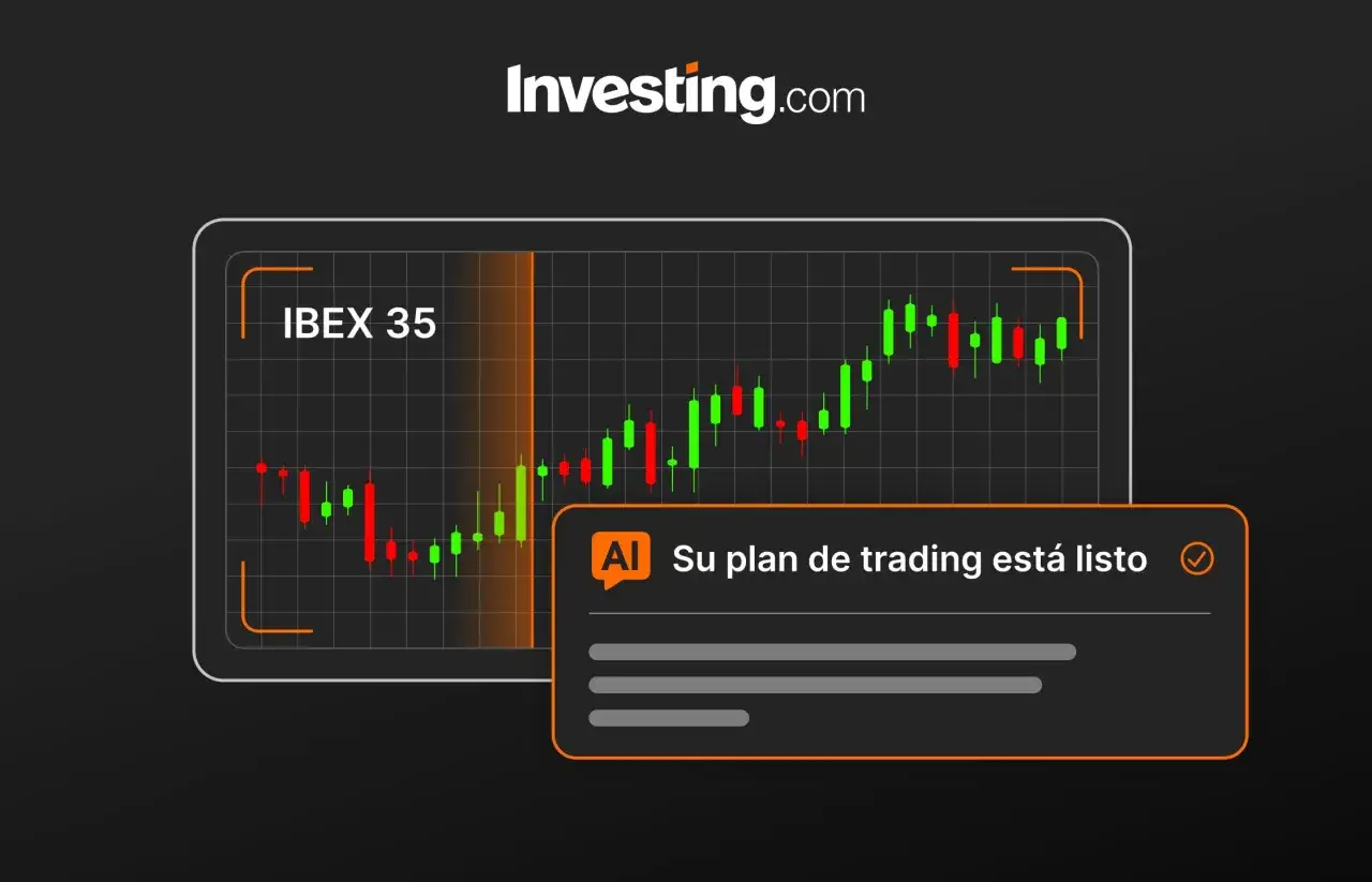 Gráfico del IBEX 35 con velas rojas y verdes. Un cuadro de texto dice