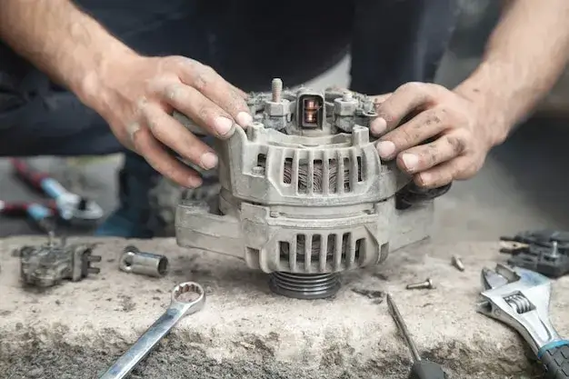 mechanik samochodowy naprawia alternator