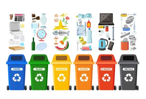 kolorowe pojemniki na śmieci infografika