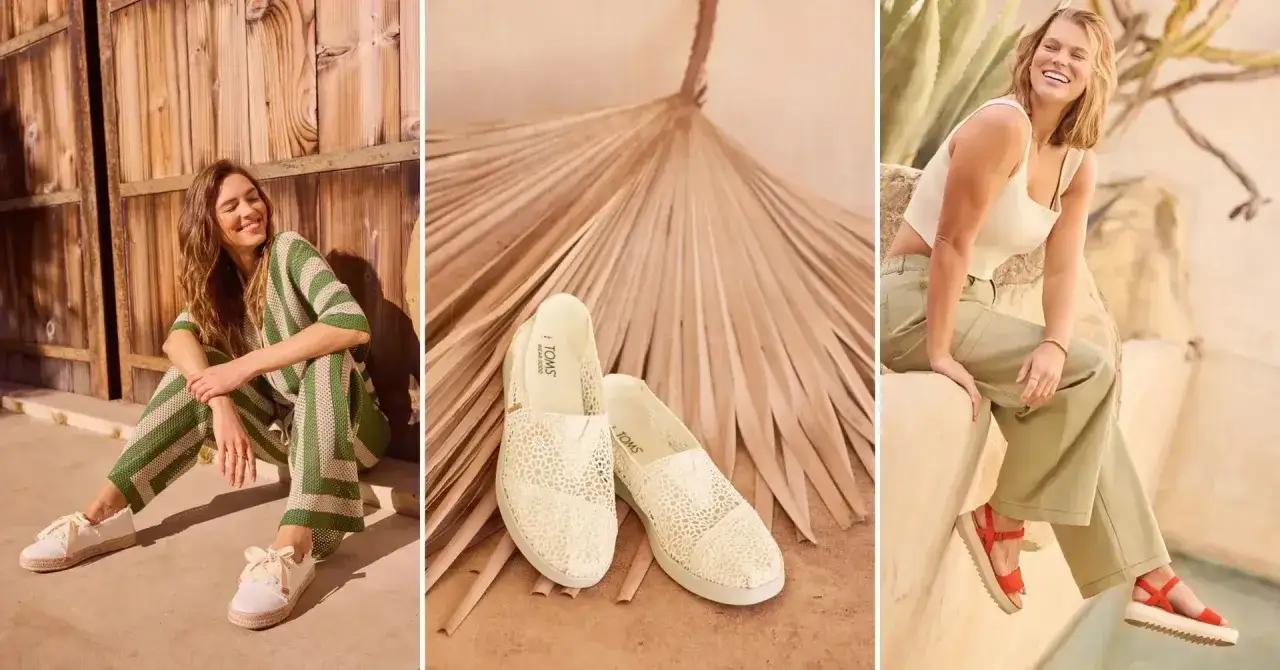 Stylizacje na festiwal: dziewczyna w zielonym komplecie i trampkach, koronkowe espadryle, kobieta w beżowych spodniach i sandałach.