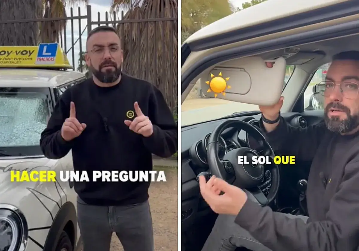 El profesor de la autoescuela sabe si has aprobado. Te enseña a hacer una pregunta y a usar el parasol.
