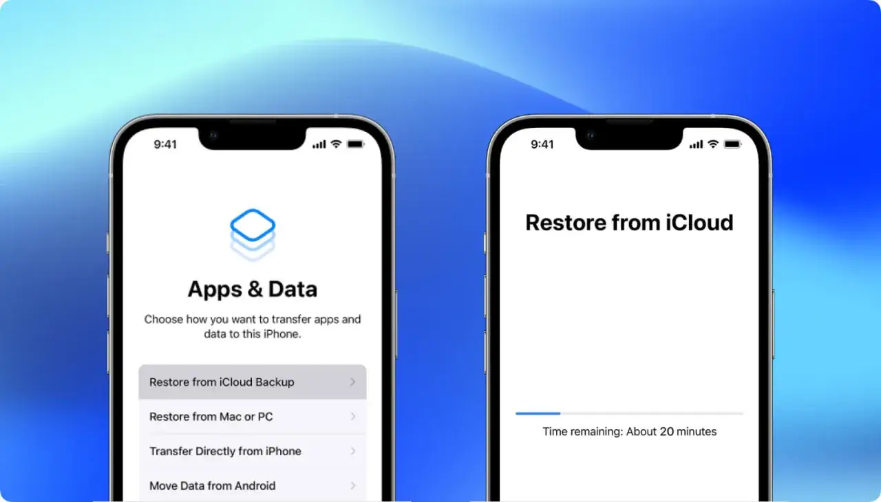 Ekran iPhone'a dane z iCloud, pokazujący opcje przywracania, pomocne przy próbie jak wyzerować iPada.