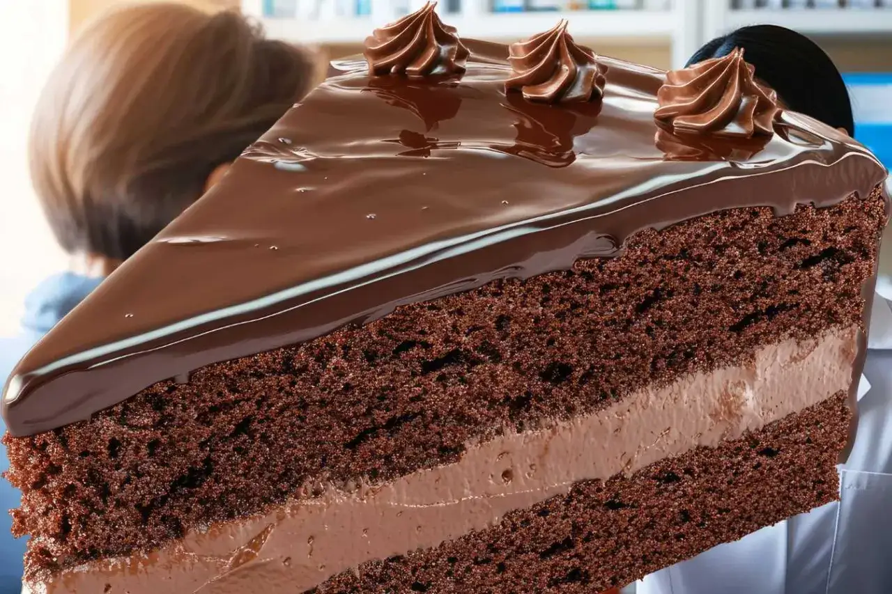 Une part généreuse de gâteau au chocolat, nappée de glaçage brillant et décorée de volutes de crème. Un délice qui rappelle un opéra gourmand.
