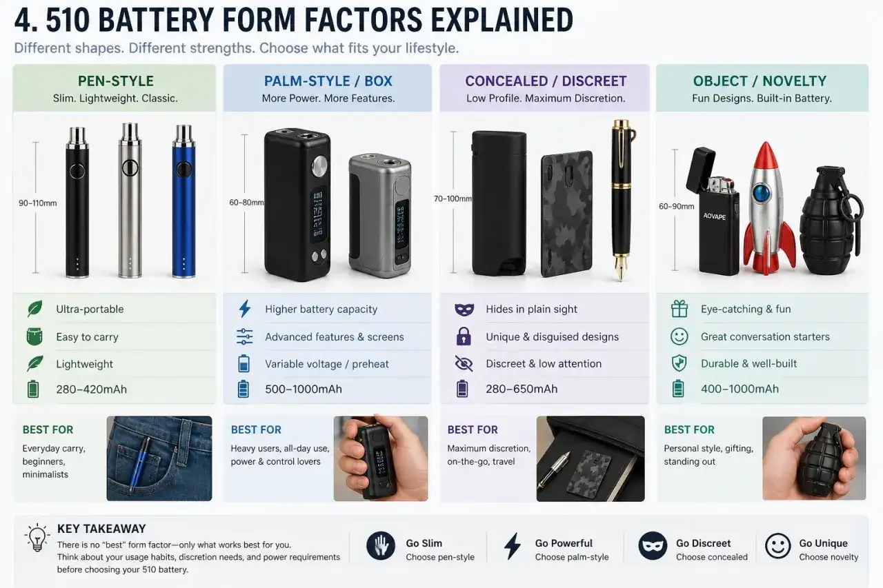 Comparativa de bater&iacute;as vaper 18650: pen-style, palm-style, discreta y novelty. Elige la ideal para ti.