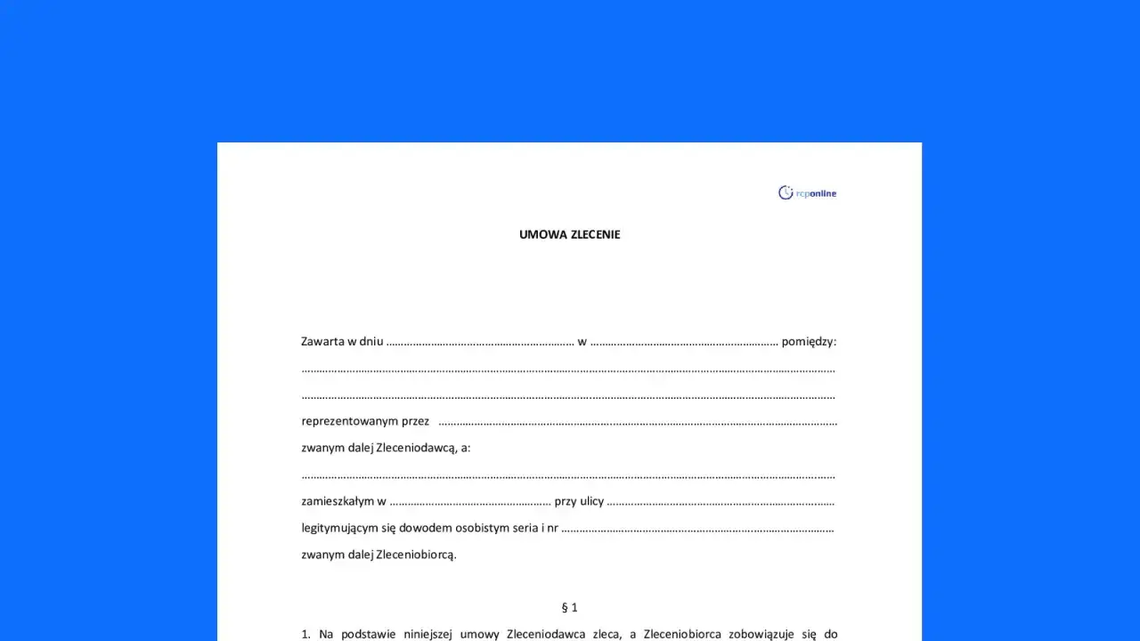 Umowa zlecenia, gotowa do wypełnienia. Idealna dla osób planujących staż pracy od 2026 roku.