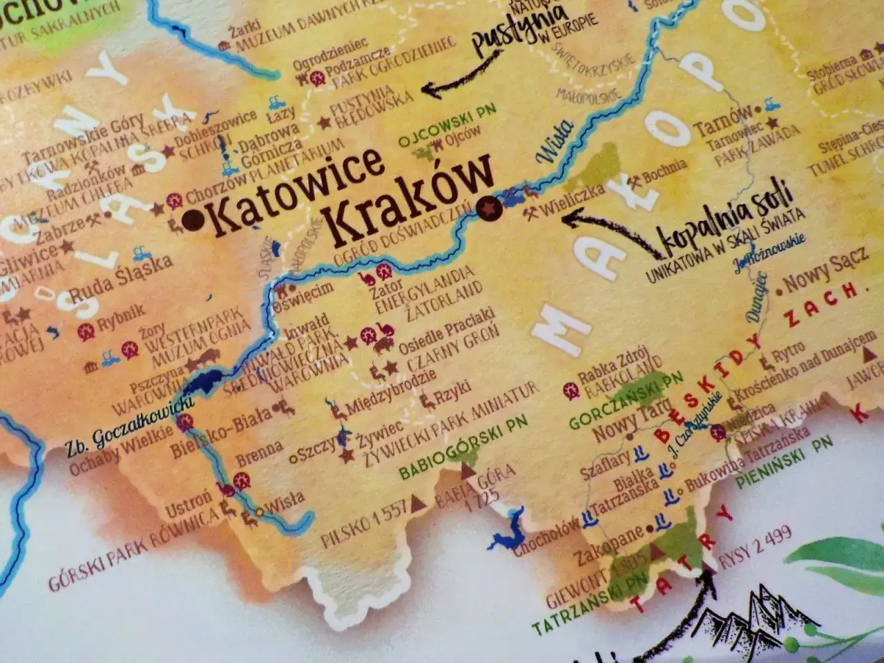 Mapa Polski z zaznaczonym Krakowem