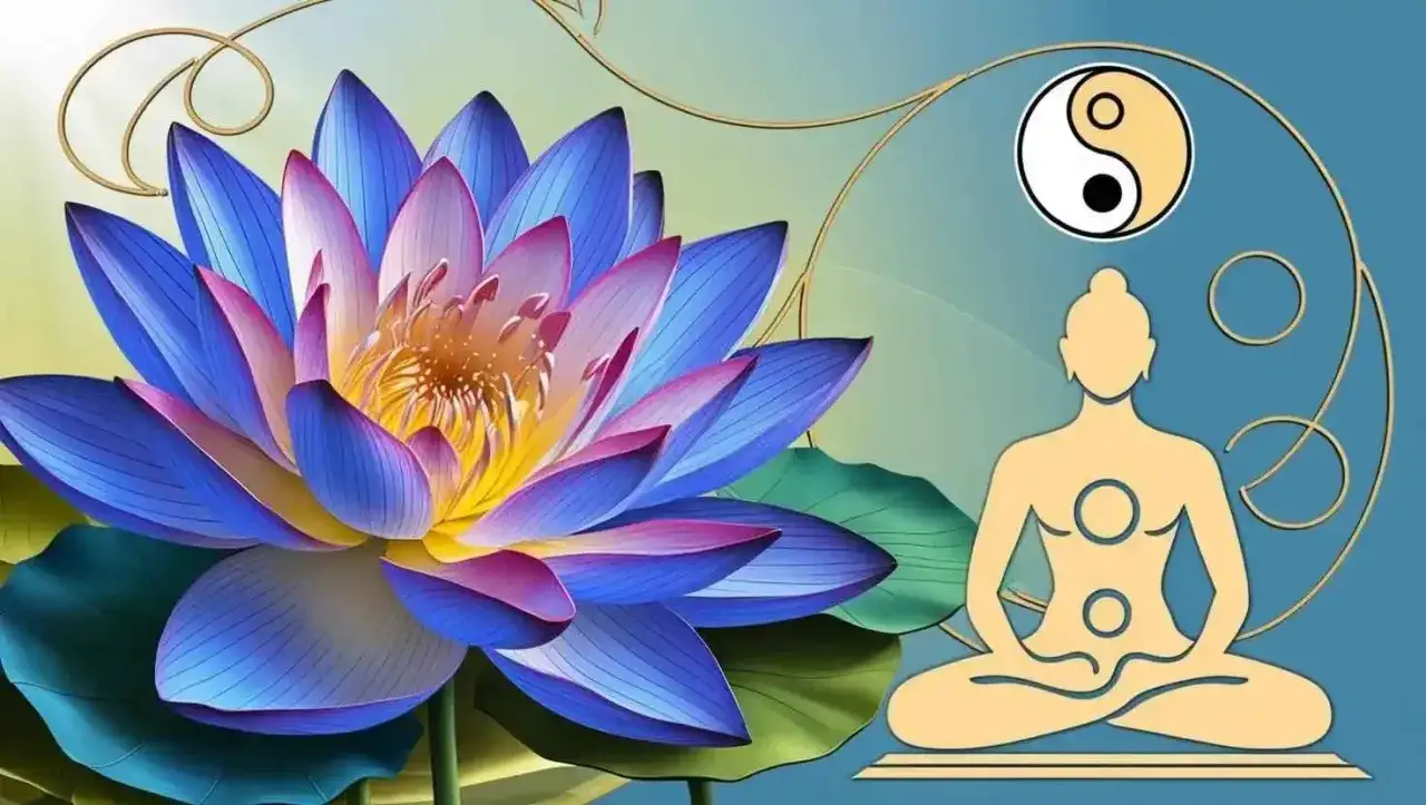Flor de loto azul, s&iacute;mbolo de pureza y renacimiento. Meditaci&oacute;n, equilibrio y armon&iacute;a en la imagen.