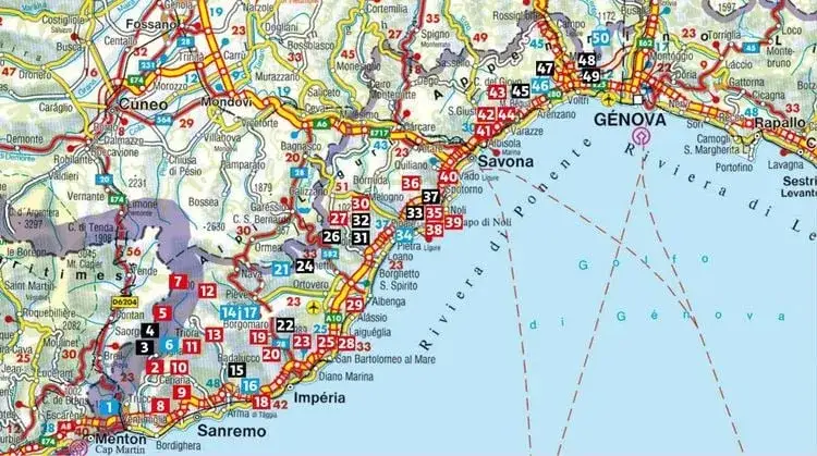 Karte italienische Riviera Seeb&auml;der