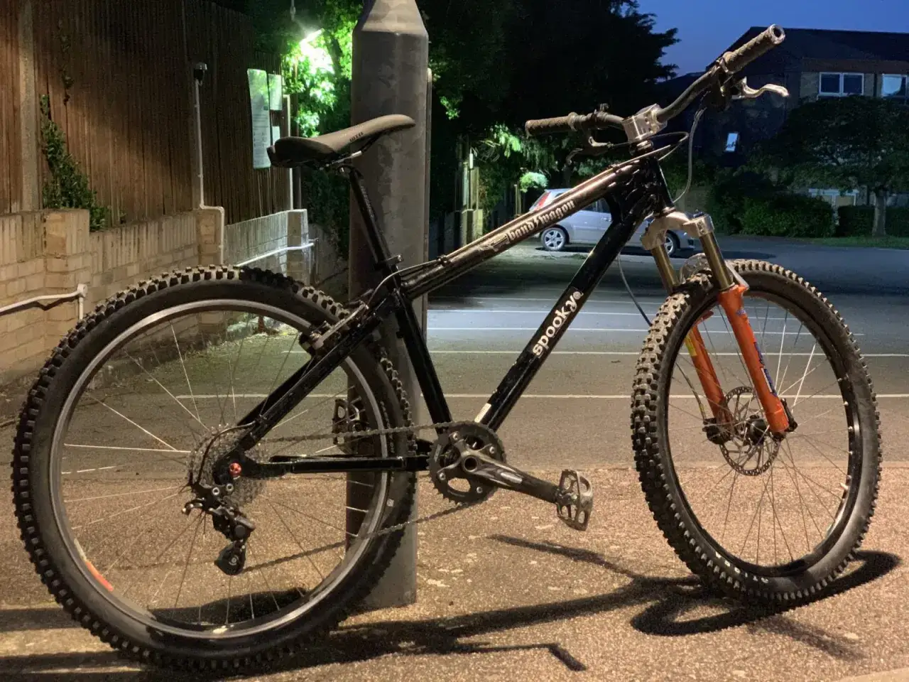A black mountain bike with