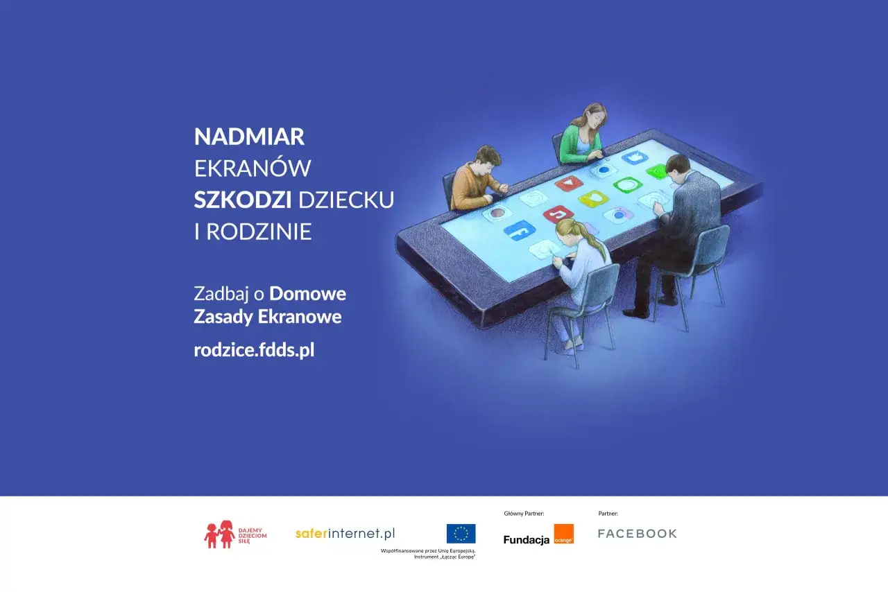 Rodzina pochłonięta przez ekran smartfona. Nadmiar ekranów szkodzi dziecku i rodzinie.