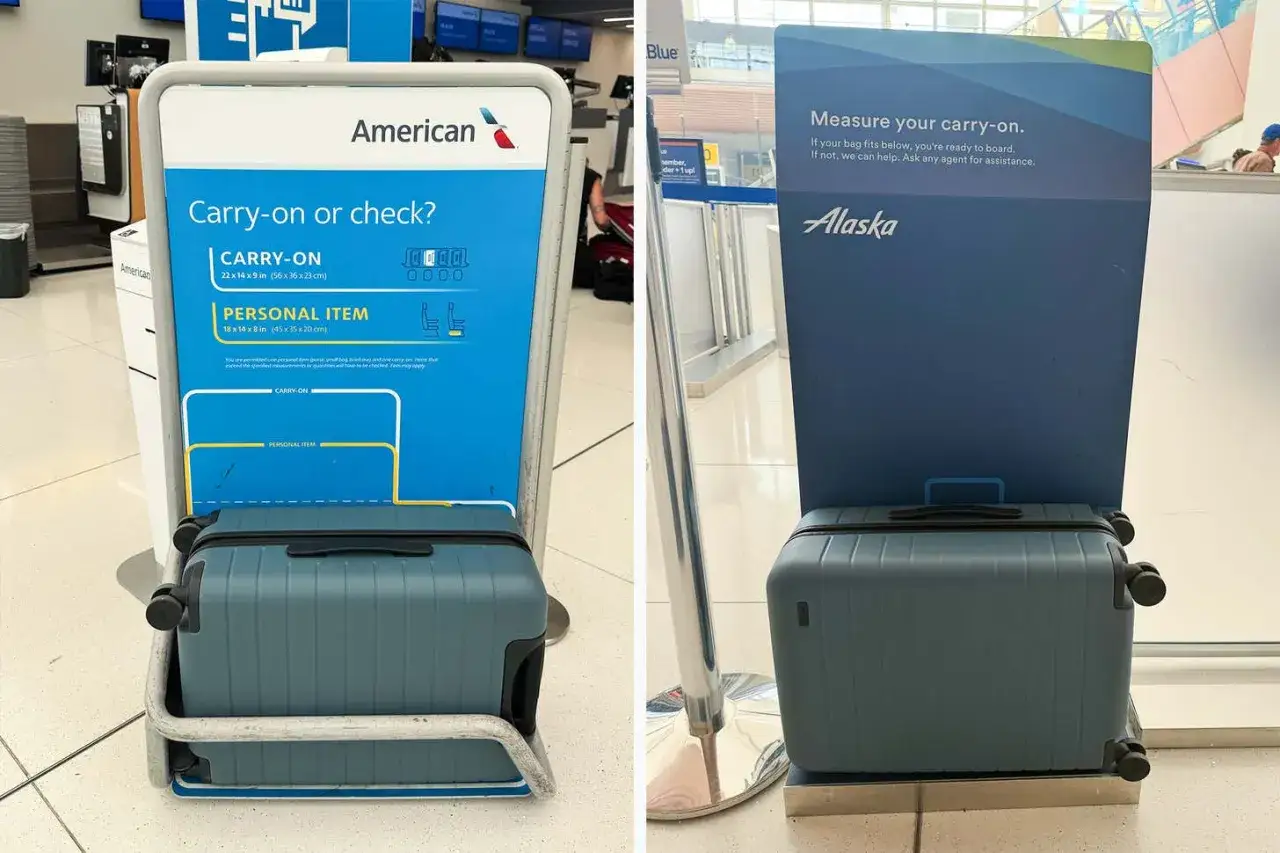 American and Alaska Airlines baggage sizers. Perfect for checking carry-on sizes before flying with discount airlines European.