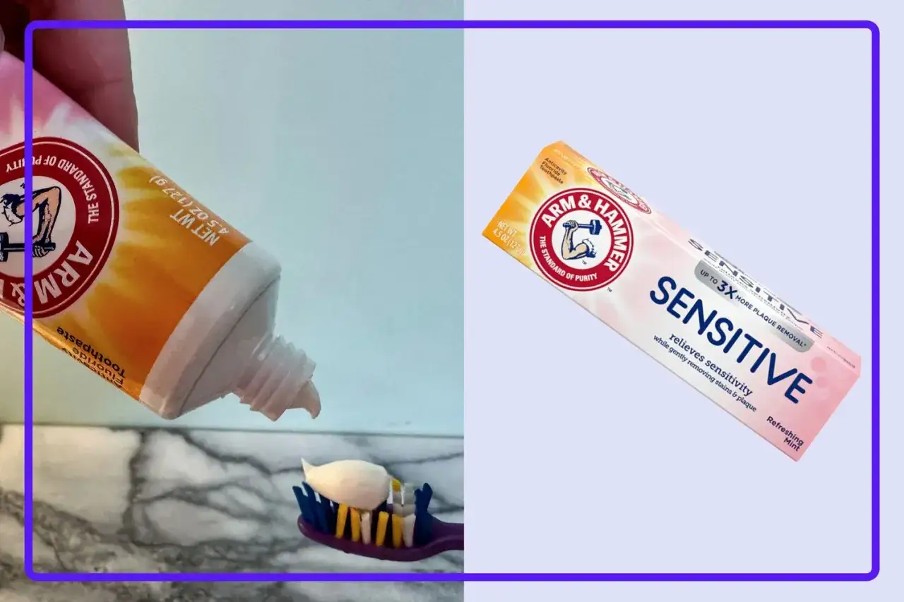 Szukasz odpowiedzi na pytanie: jaka pasta na wrażliwe zęby? Na zdjęciu tubka i opakowanie pasty Arm & Hammer Sensitive.
