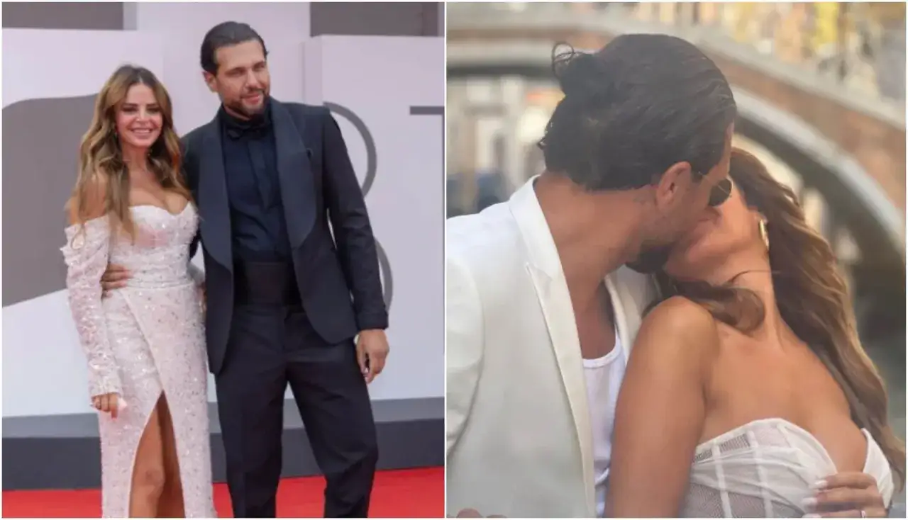 Roberta di Padua incinta, radiosa sul red carpet con il suo compagno. La coppia si scambia un bacio appassionato.