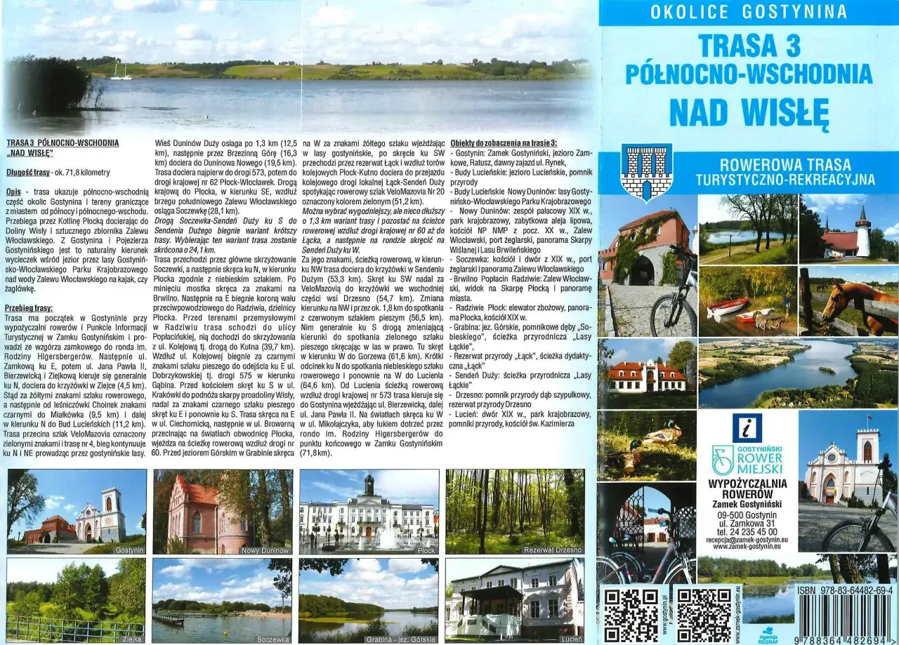 Mapa turystyczna okolic Gostynina, gdzie leży Gostynin, z trasą rowerową 