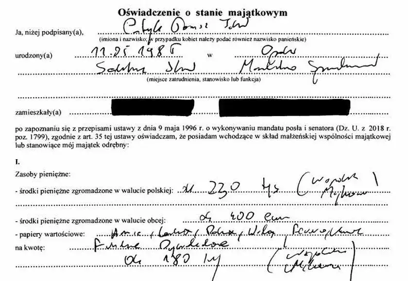 Wzór wypełnionego oświadczenia o stanie majątkowym do sądu