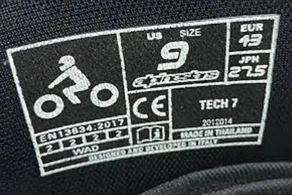 etykieta certyfikacji butów motocyklowych EN 13634