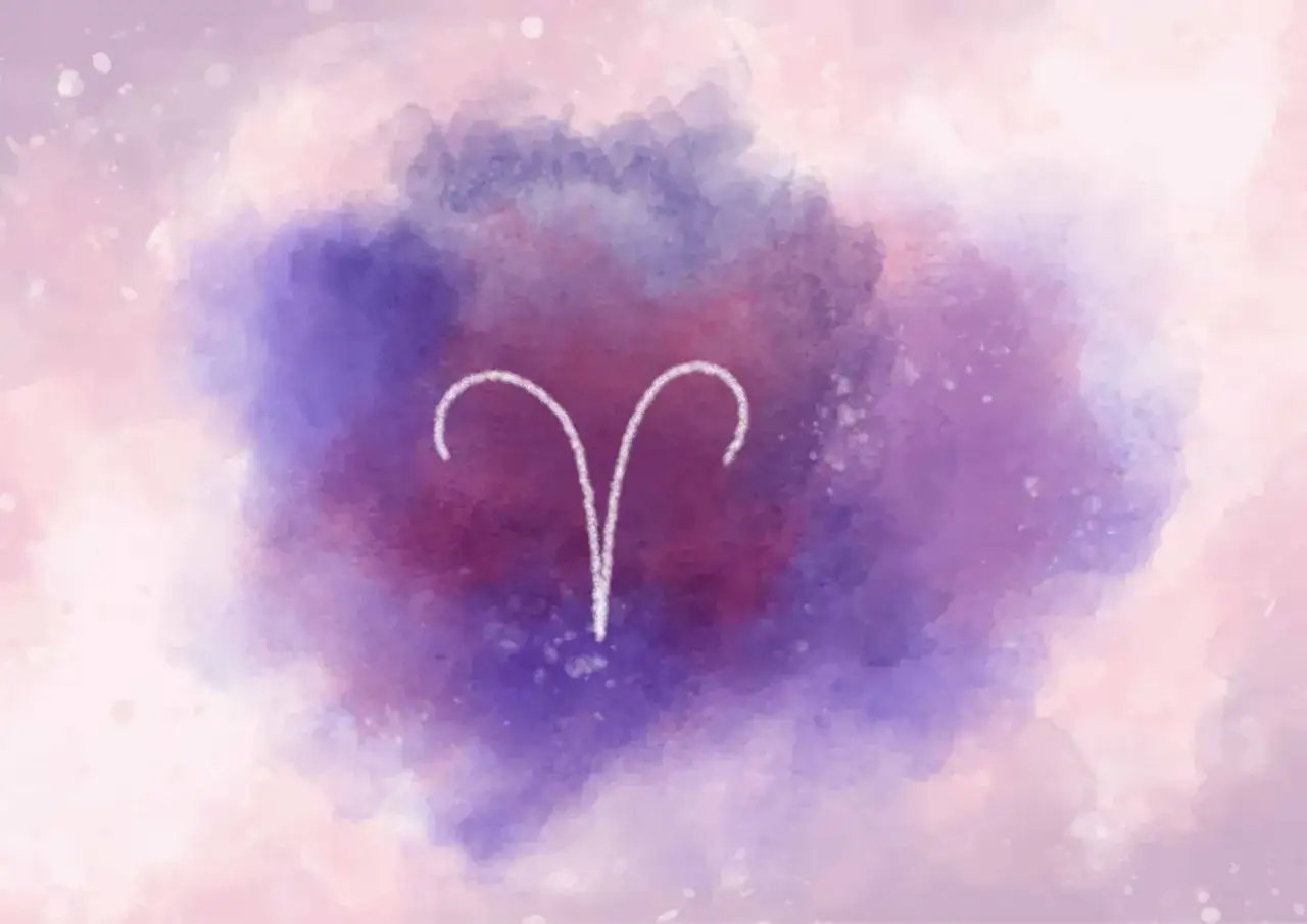 Symbol Barana na tle akwarelowych plam. Sprawdź swój horoskop miłosny!