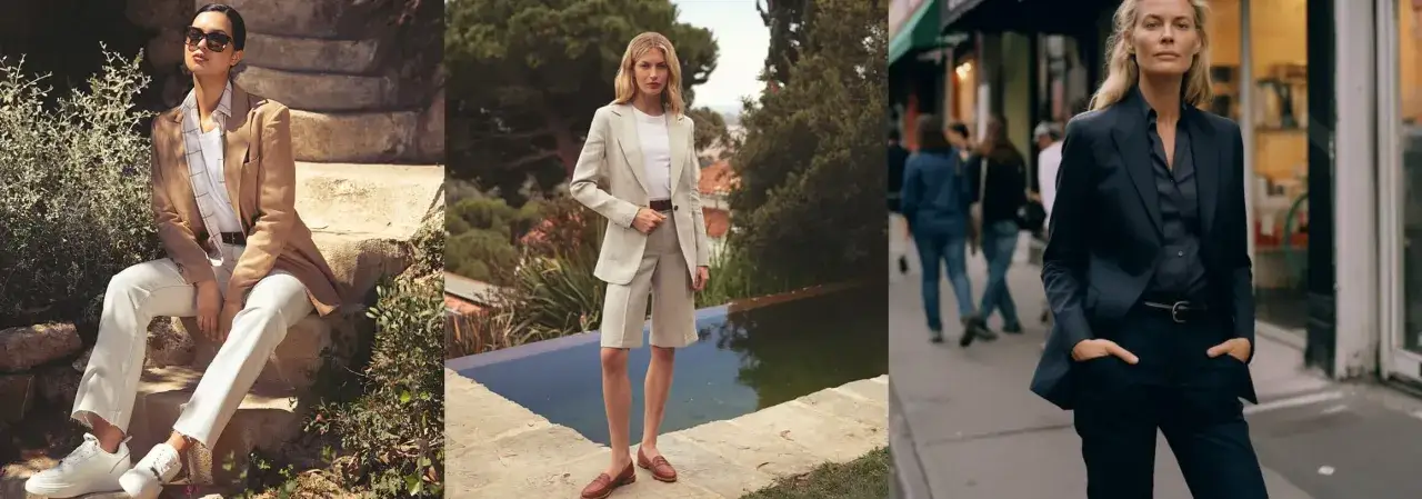 Drei Models in eleganten Anz&uuml;gen, die zeigen, was bedeutet androgyn: l&auml;ssig, stilvoll und zeitlos.