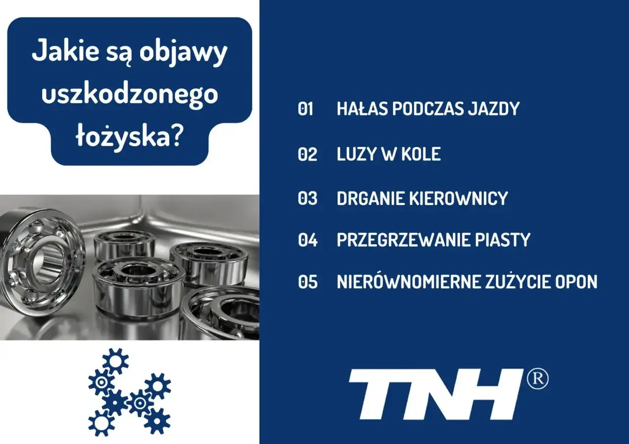 Objawy uszkodzonego łożyska w samochodzie: hałas, luzy, drgania kierownicy, przegrzewanie piasty i nierównomierne zużycie opon.