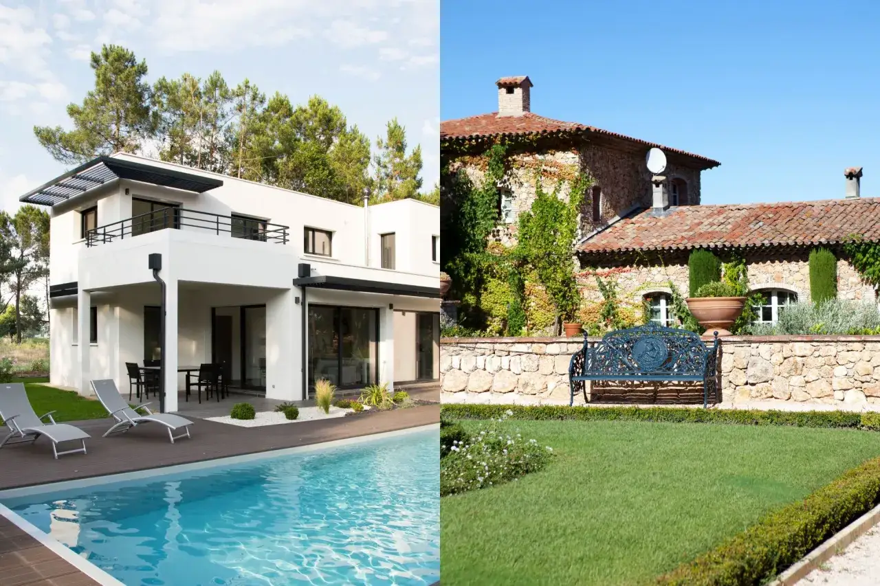 Maison moderne avec piscine ou mas ancien en pierre : que choisir ? Construire ou acheter, le rêve immobilier.