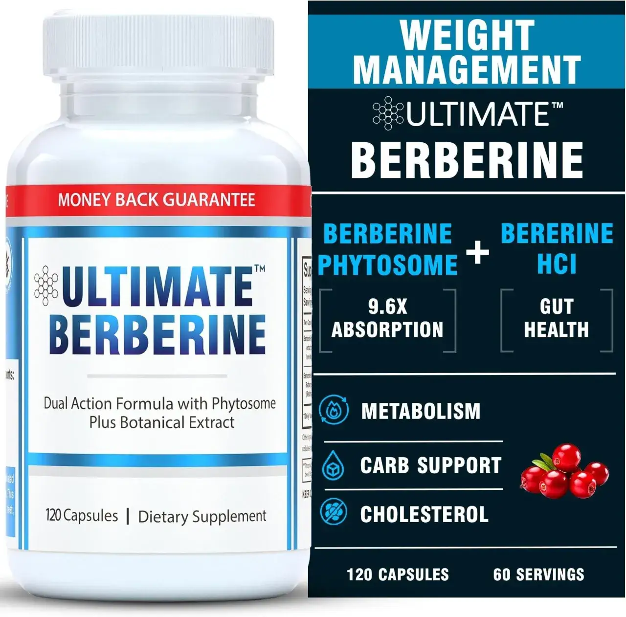 Ultimate Berberine Kapseln f&uuml;r Gewichtsmanagement. Die berberin wirkung unterst&uuml;tzt Stoffwechsel, Kohlenhydrate & Cholesterin. 9.6x bessere Aufnahme.
