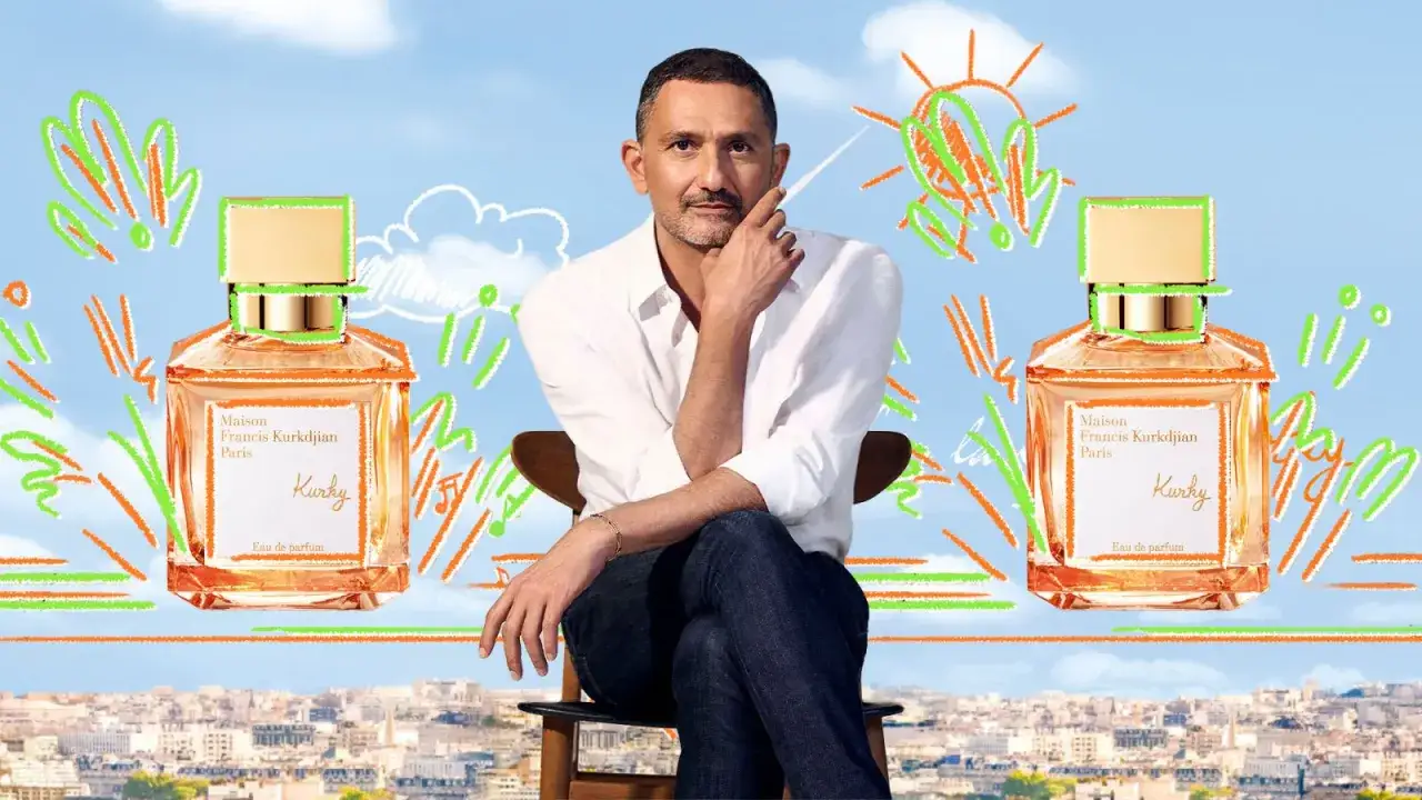 Francis Kurkdjian, mistrz perfum, prezentuje flakon swojego zapachu