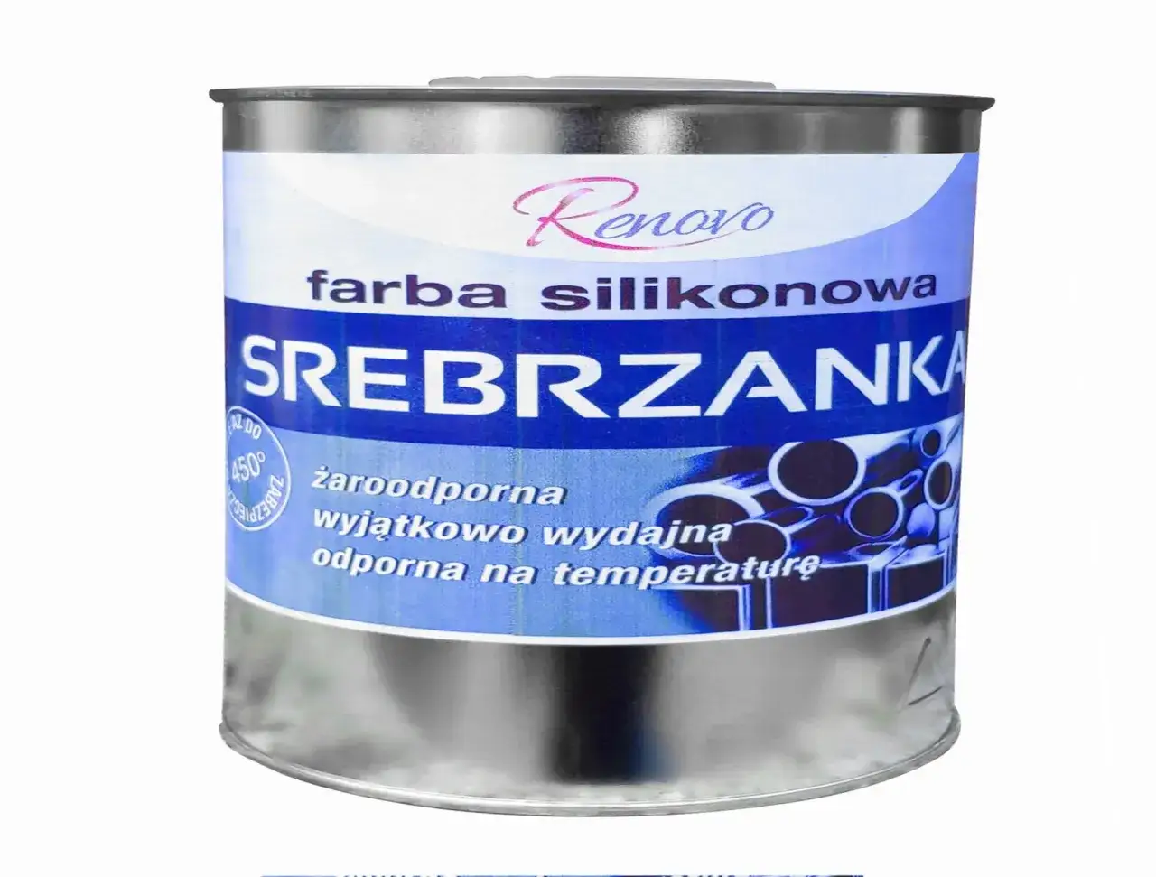 Srebrzanka Renovo - farba silikonowa żaroodporna, wyjątkowo wydajna, odporna na temperaturę. Idealna do ochrony elementów metalowych.