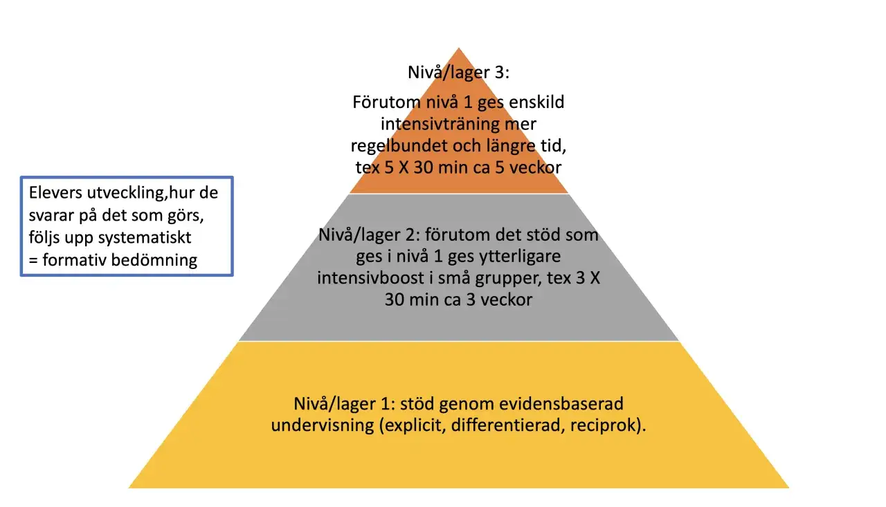 Pyramidmodell f&ouml;r elevers utveckling, som visar tre niv&aring;er av st&ouml;d. Ett bra debattartikel exempel svenska.
