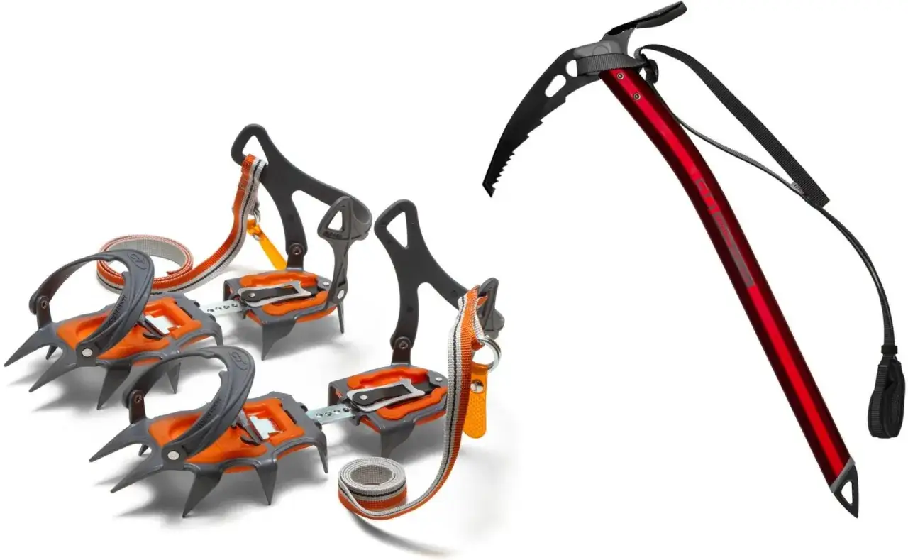 Crampons i czekan &ndash; niezbędny sprzęt do wspinaczki wysokog&oacute;rskiej.