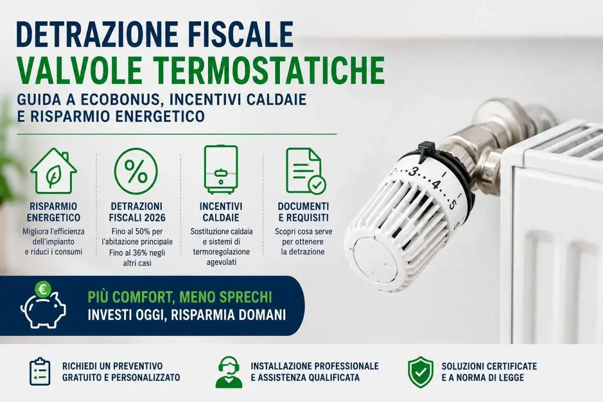 Detrazione fiscale per valvole termostatiche e incentivi caldaie. Risparmio energetico e comfort con la mera sostituzione caldaia.