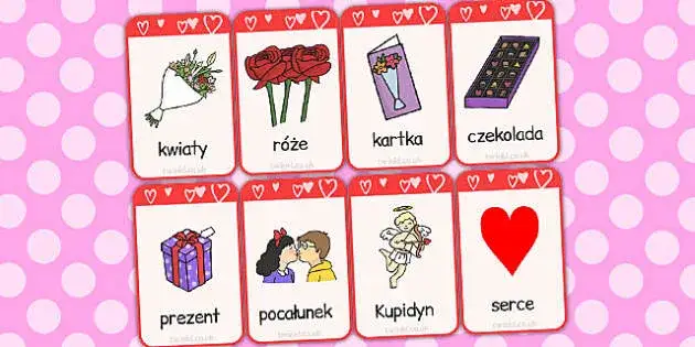 Symbole Walentynek serce Kupidyn r&oacute;że czekoladki