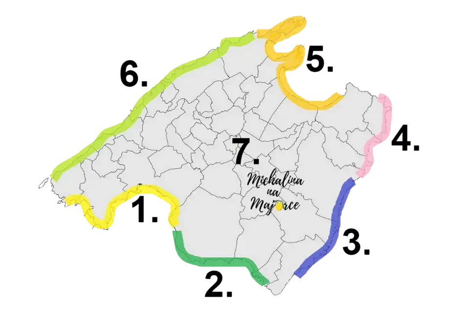 Mapa Majorki z podziałem na regiony turystyczne