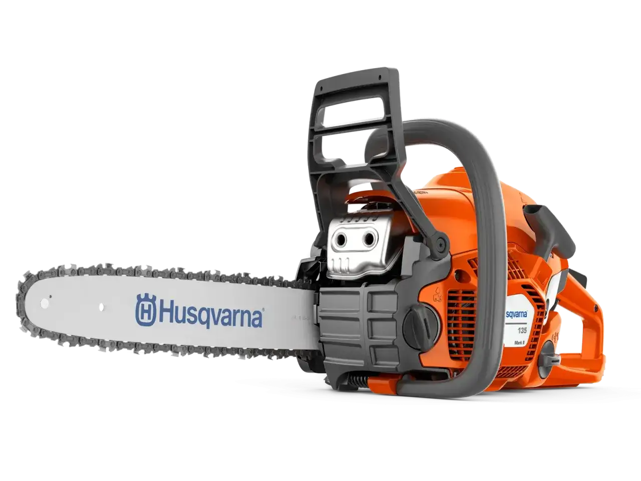 Pomarańczowa piła łańcuchowa Husqvarna 135 Mark II. Sprawdź husqvarna 130 dane techniczne, aby poznać jej możliwości.