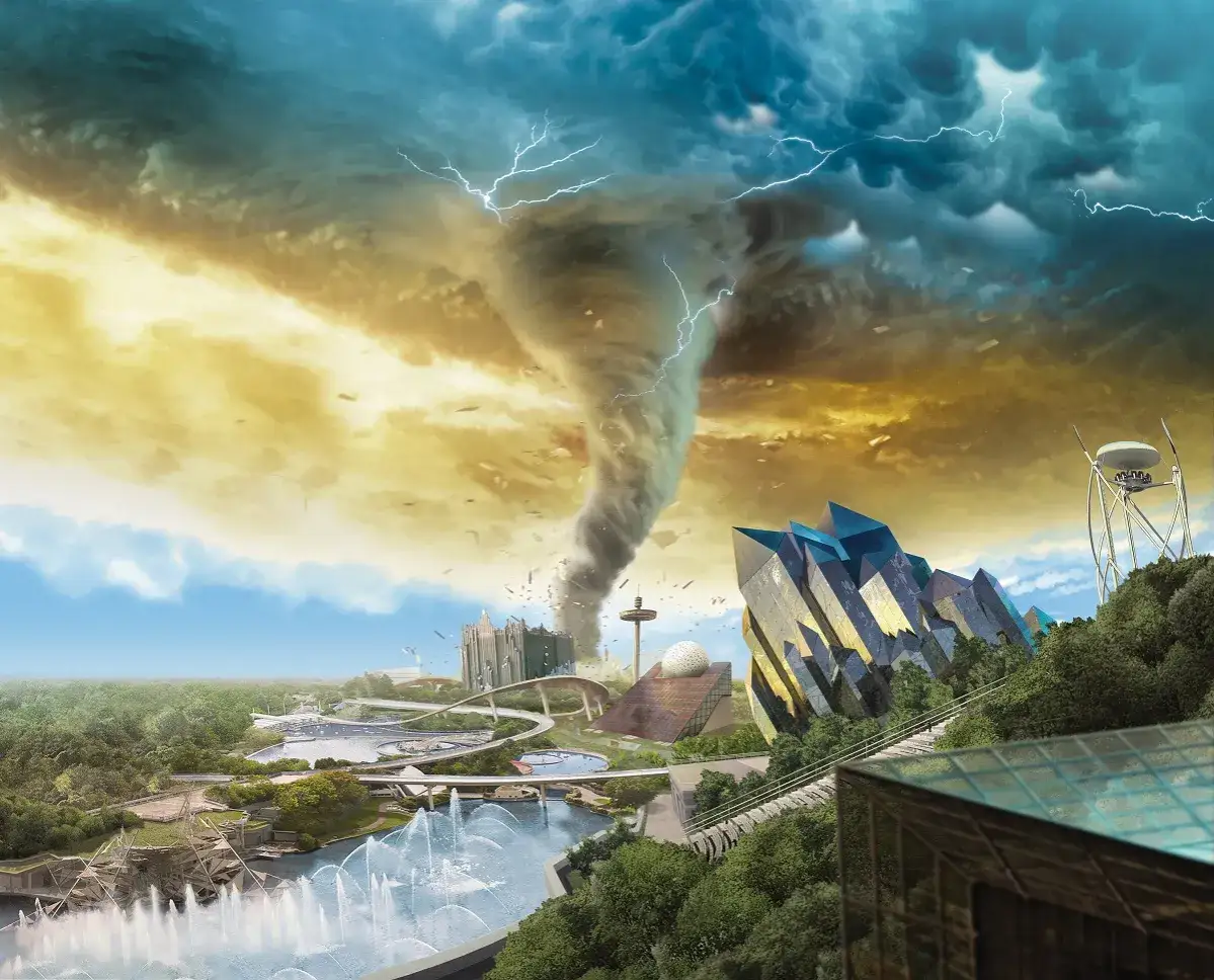 Futuroscope parc vue a&eacute;rienne Chasseurs de Tornades