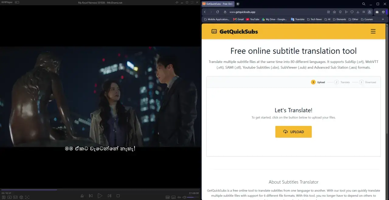 Scopri dove guardare serie tv in inglese con sottotitoli tradotti. La schermata mostra una scena di una serie e uno strumento online per la traduzione di sottotitoli.