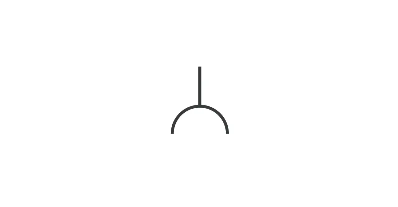 Symbol gniazda elektrycznego, przedstawiający łuk z pionową linią wychodzącą z jego środka.