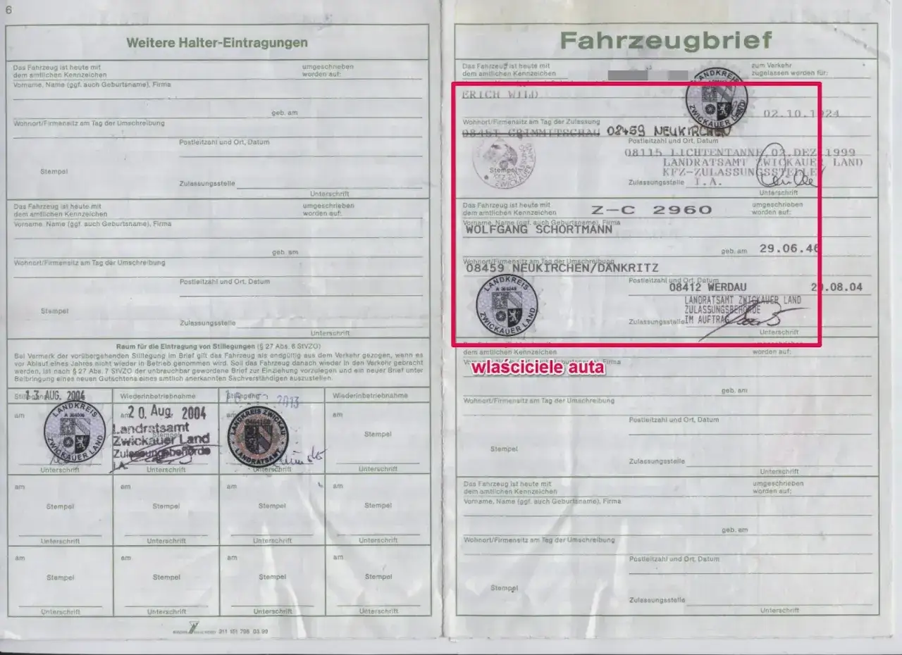 Fahrzeugbrief z wpisem