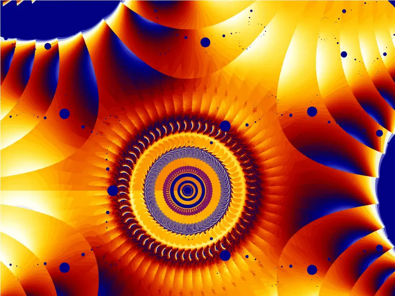 Pintura abstracta con un gran círculo central, evocando la obra de Kandinsky, con vibrantes tonos naranjas, amarillos y azules.
