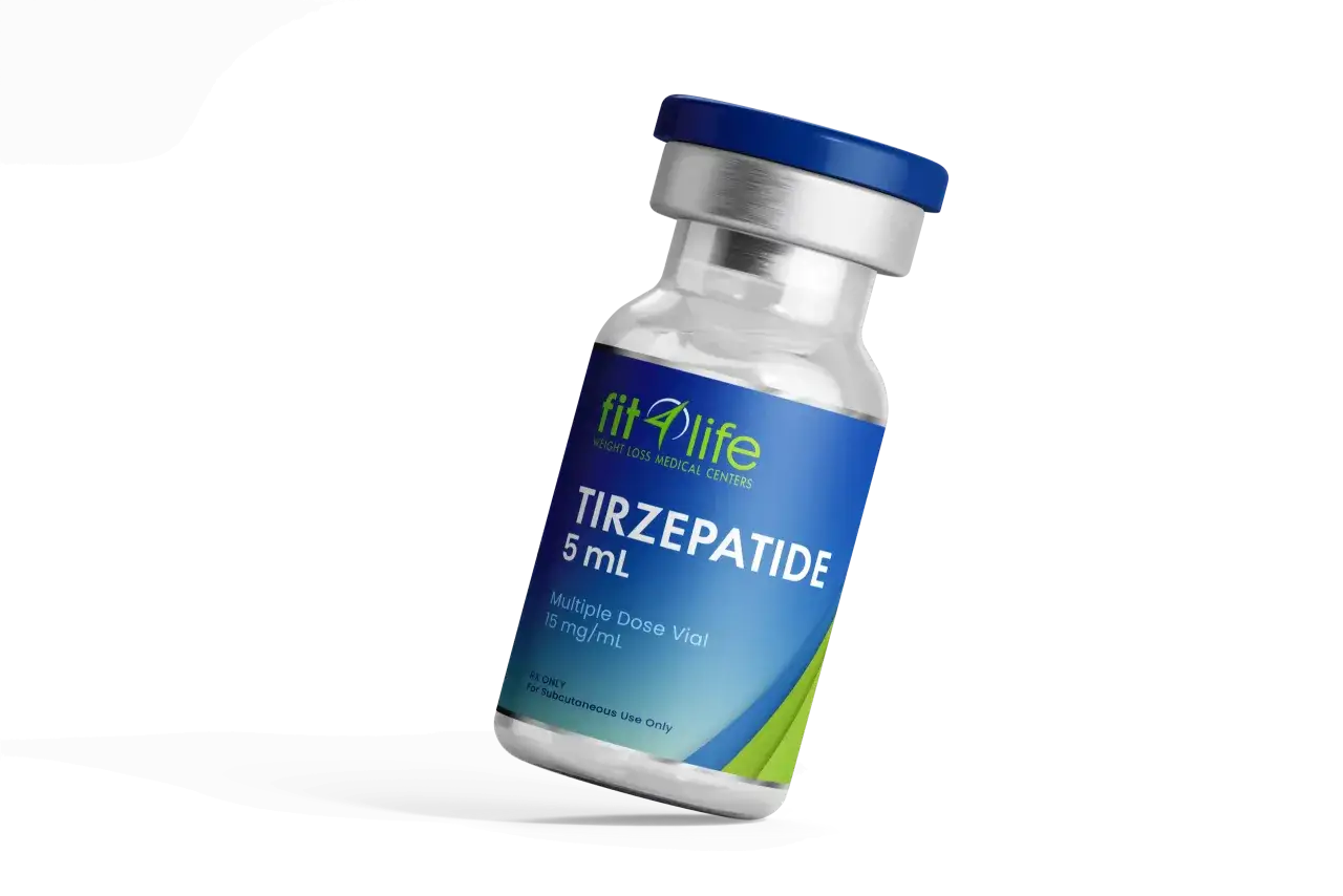 Fiolka z tirzepatydem 5 ml, 15 mg/ml, od Fit4life. Zepbound to nazwa handlowa.