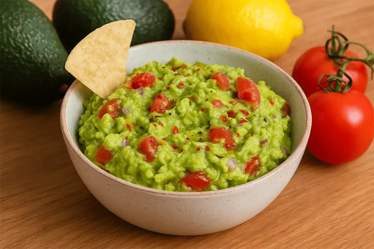 świeże guacamole z awokado i warzywami