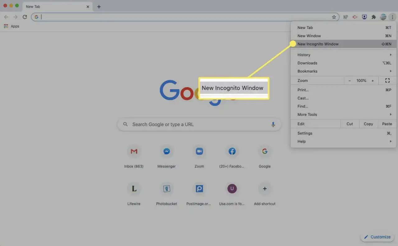 Otwieranie nowego okna w trybie incognito, aby przeglądać internet prywatnie.