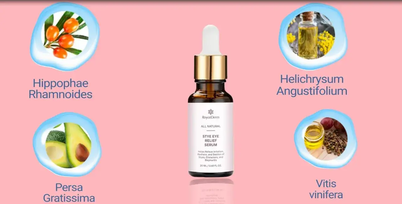 Sérum naturel pour les yeux, un traitement orgelet naturel à base d'argousier, d'immortelle, d'avocat et de pépins de raisin.