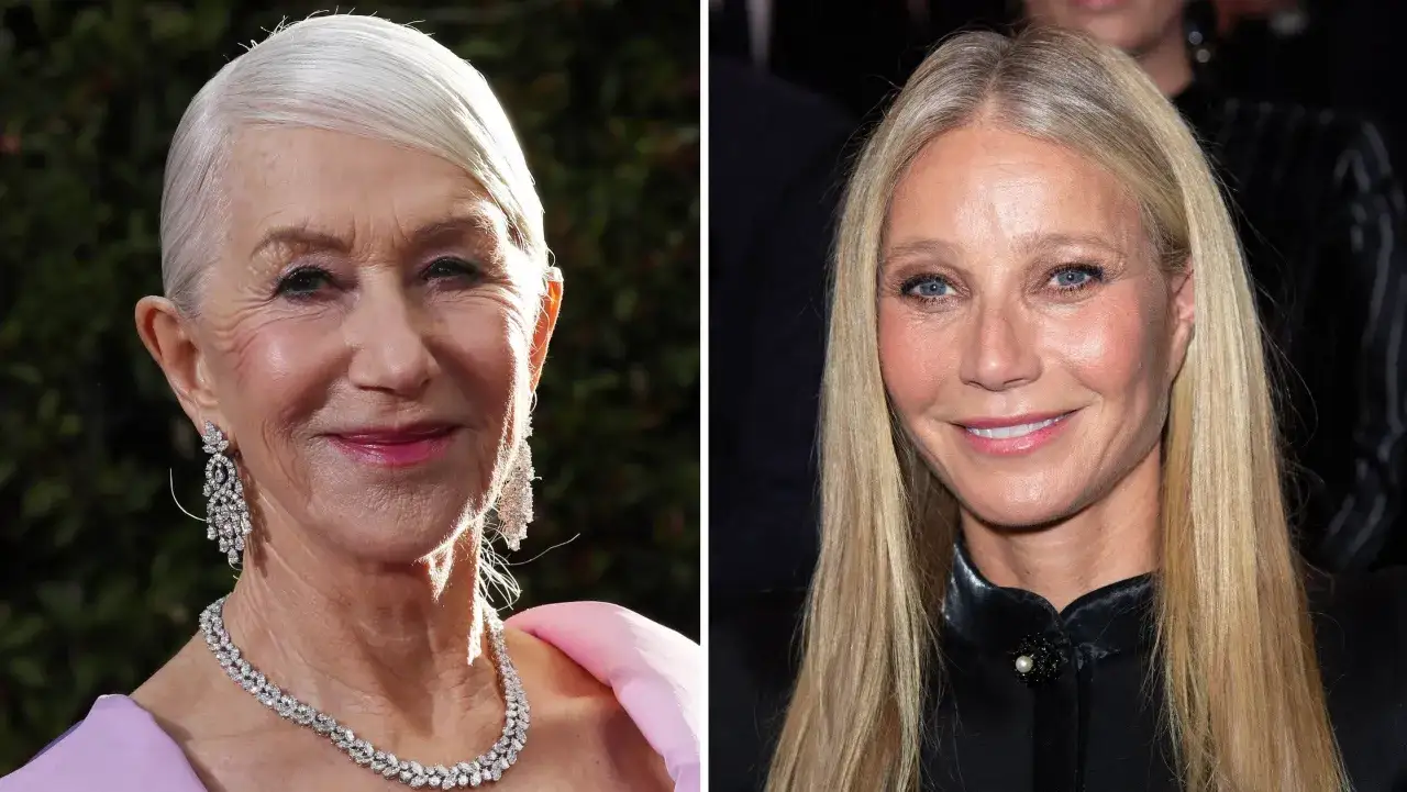 Helen Mirren med silverfärgat hår och Gwyneth Paltrow med blont hår. Båda strålar, och visar att man kan motverka grått hår med stil.