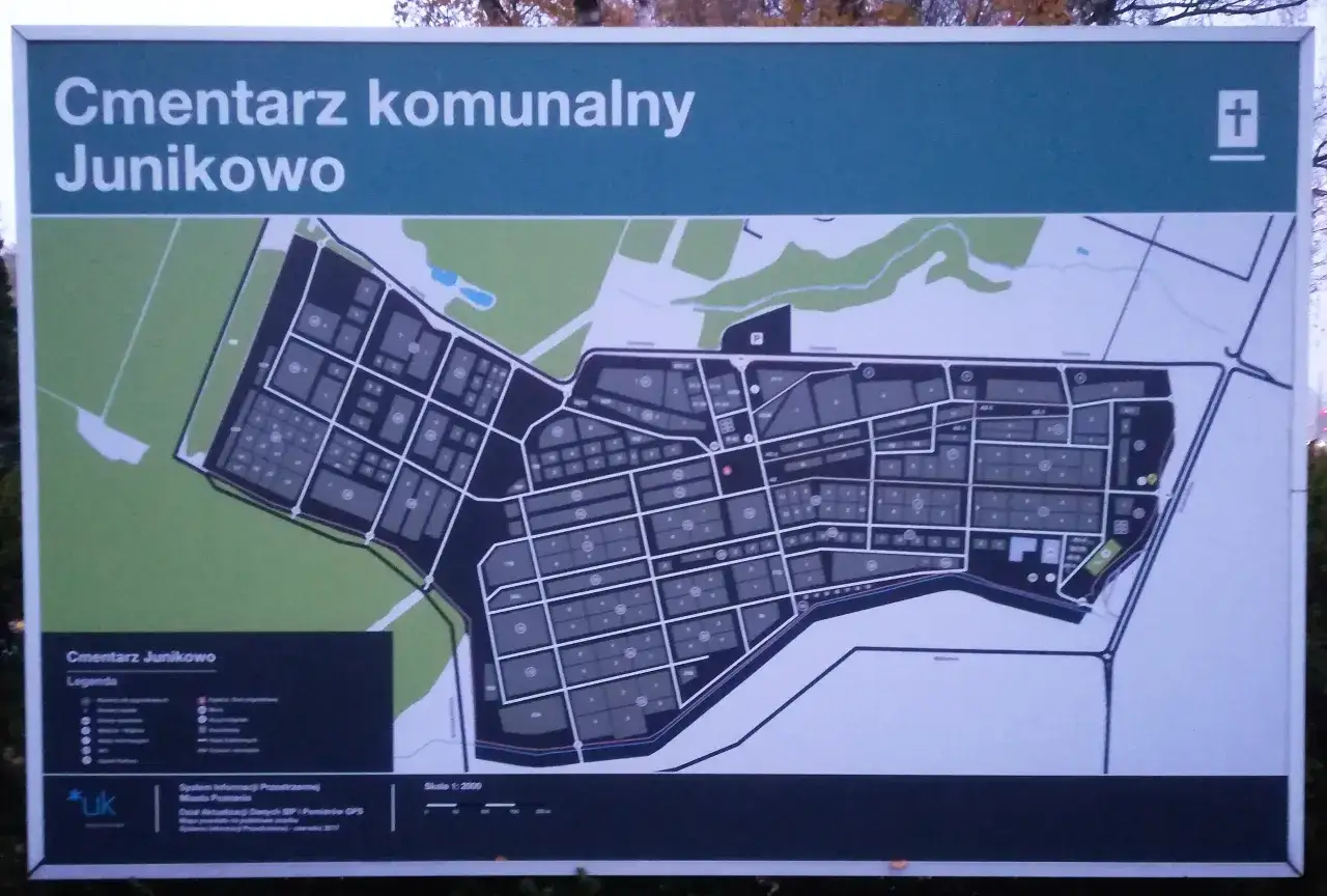 Mapa Cmentarza Junikowo, pomocna przy odnajdywaniu grobów.