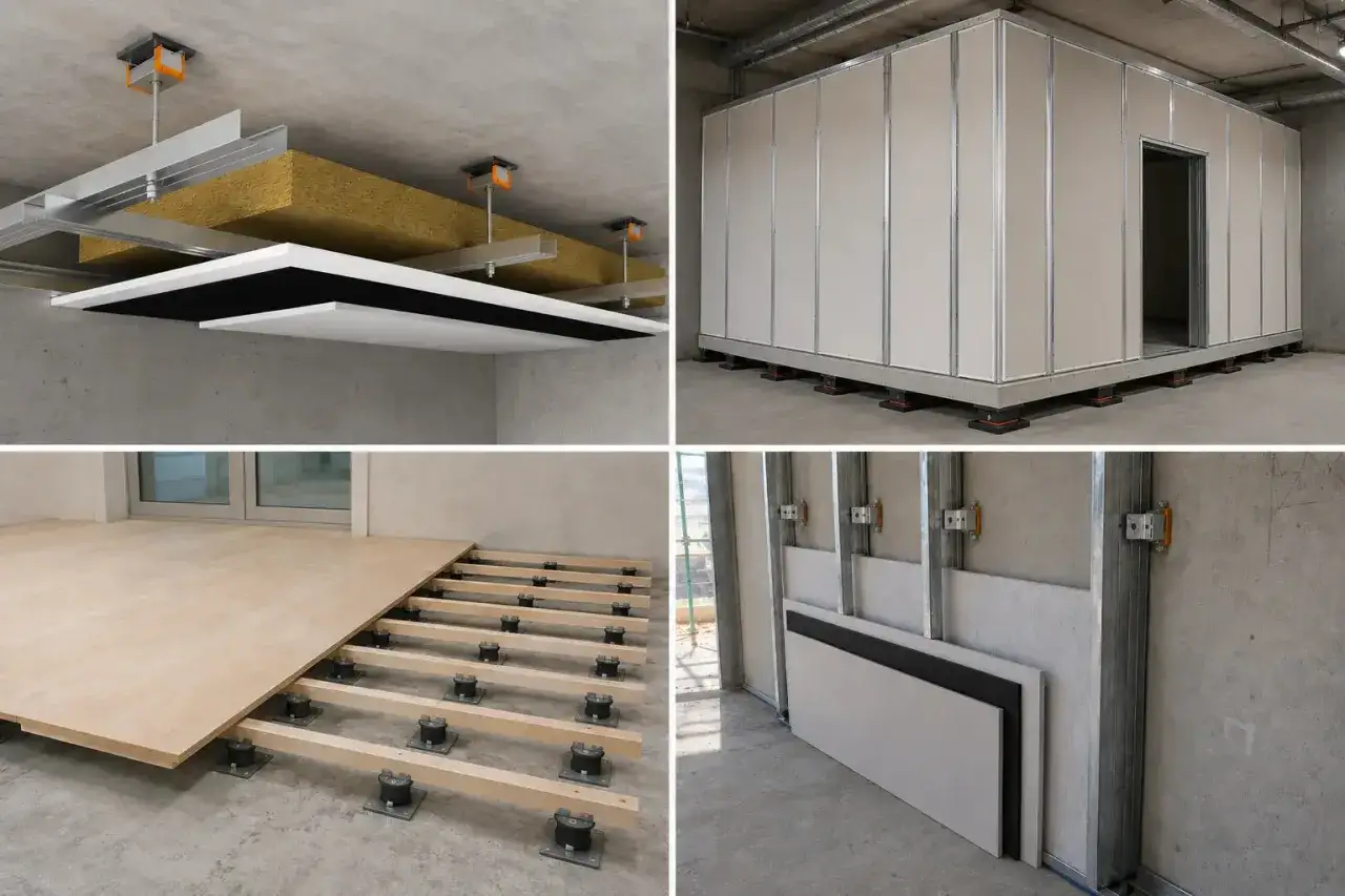 Soffitti, pavimenti e pareti isolati acusticamente per non sentire vibrazioni in casa. Dettagli di montaggio.