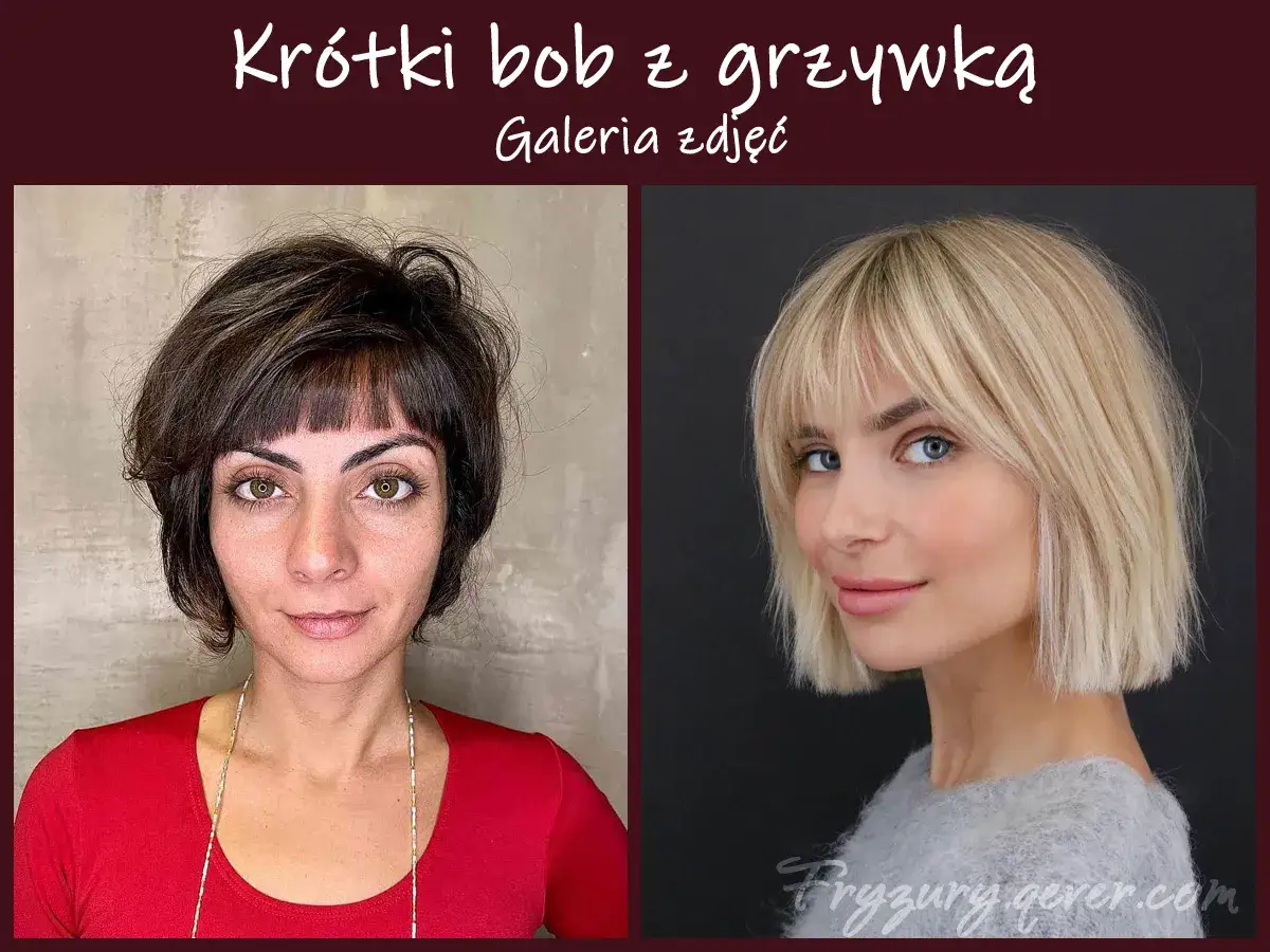 Dwie kobiety prezentują stylowe fryzury: krótki bob z grzywką w ciemnym kolorze i jasny blond french bob.