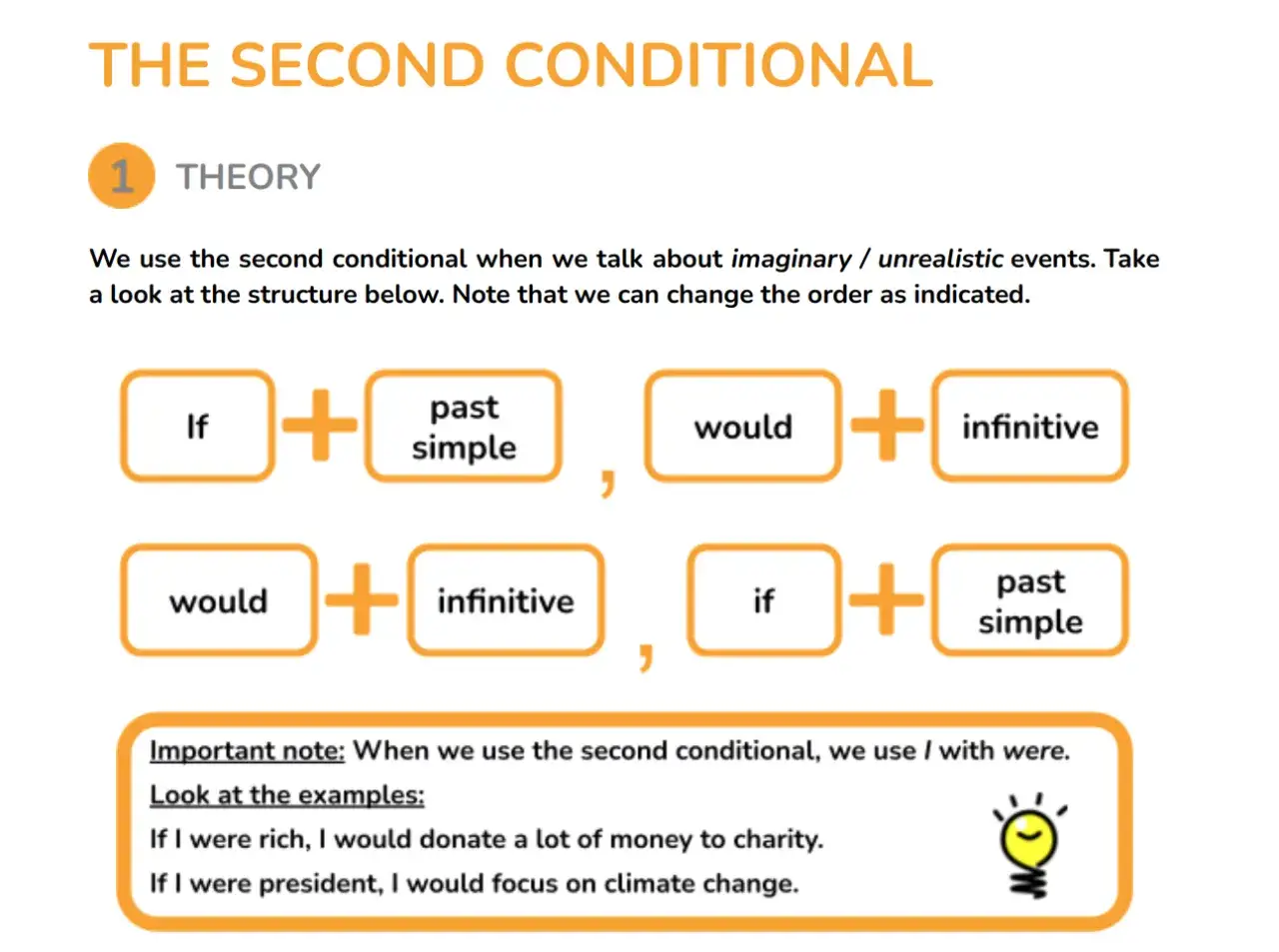 Erkl&auml;rung der **conditional clauses type 2**: Struktur und Beispiele f&uuml;r irreale Situationen.