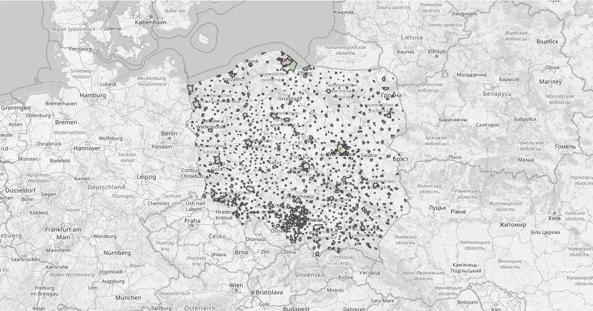 Mapa Polski z zaznaczonymi miastami akademickimi i biznesowymi